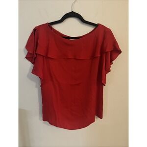 MILLY Red SILK RUFFLE BLOUSE SIZE‎ 6 Made In USA